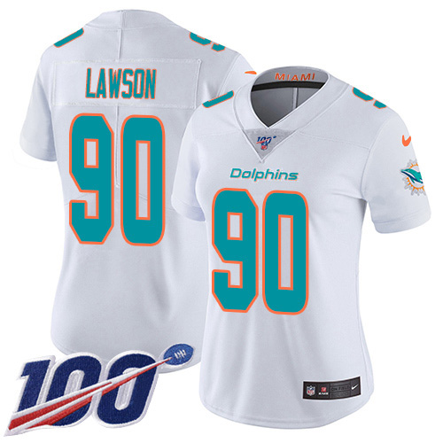 Nike Miami Dolphins 90 Shaq Lawson White Women Stitched NFL 100th Season Vapor Untouchable Limited Jersey
